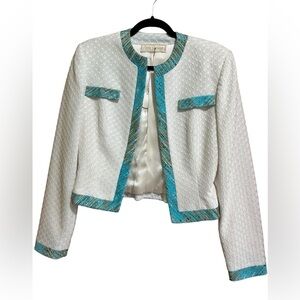 Peggy Jennings  white and turquoise tweed Blazer with silk fits small